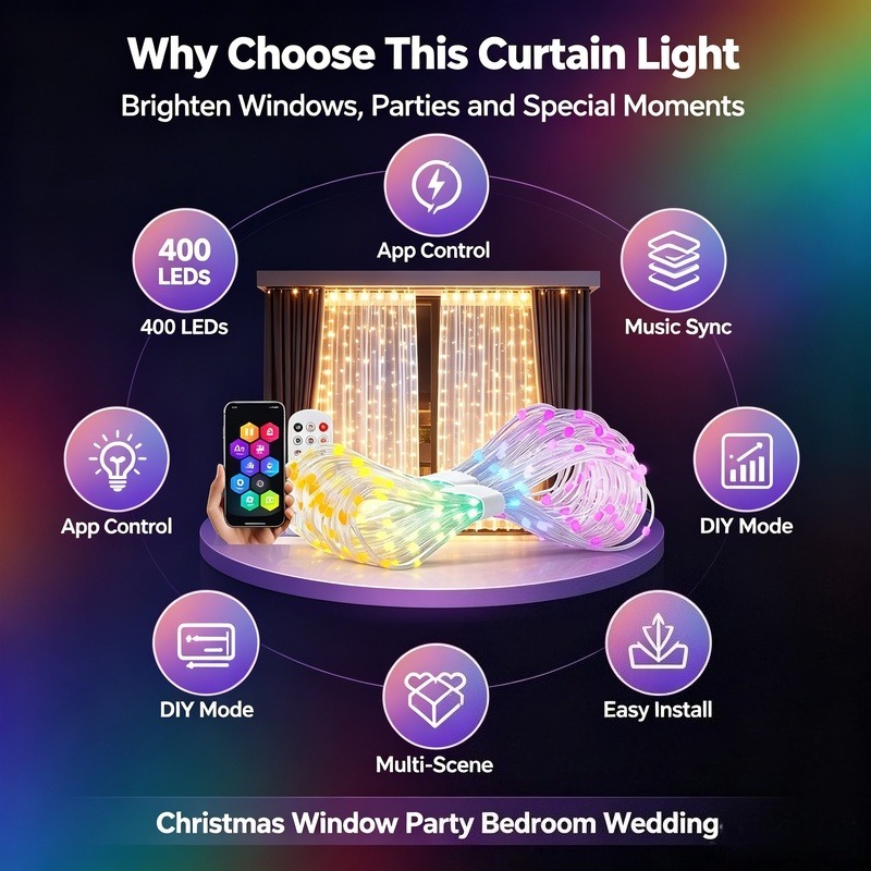 Fairy Light Curtain - LED 커튼 조명 USB 전원, 앱