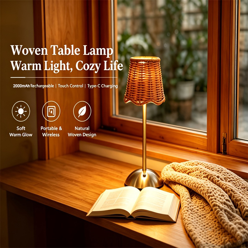 Home Lighting And Decor - 보헤미안 스타일의 라탄 아트 테이블 램프,