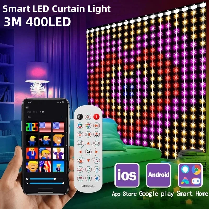 Fairy Light Curtain - 400LED 스마트 커튼 조명 블루투스 앱