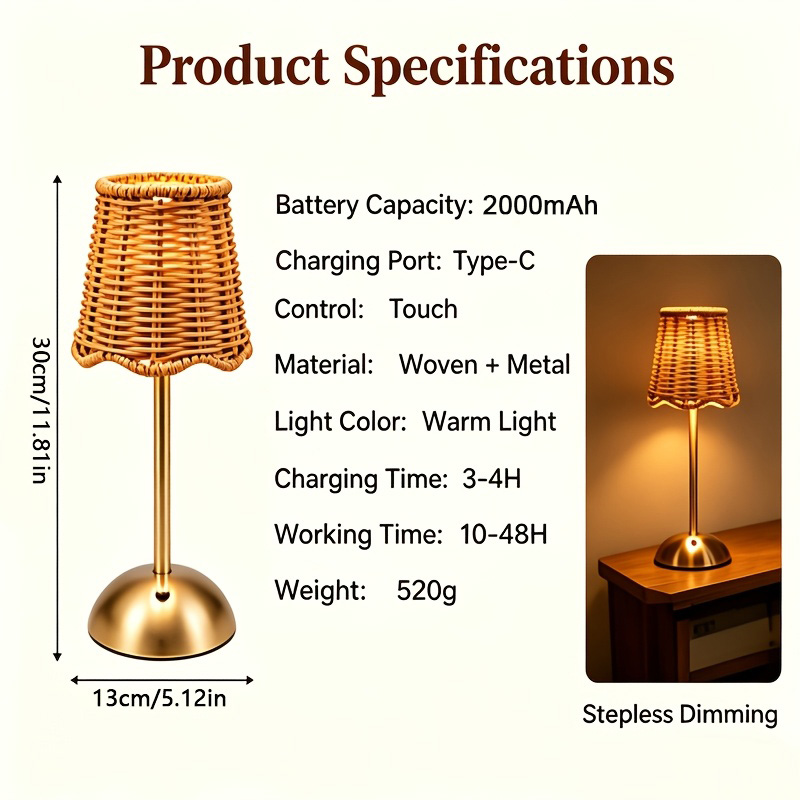 보헤미안 스타일의 라탄 아트 테이블 램프, 3단계 밝기 - Home Lighting And Decor 리뷰 및 가격