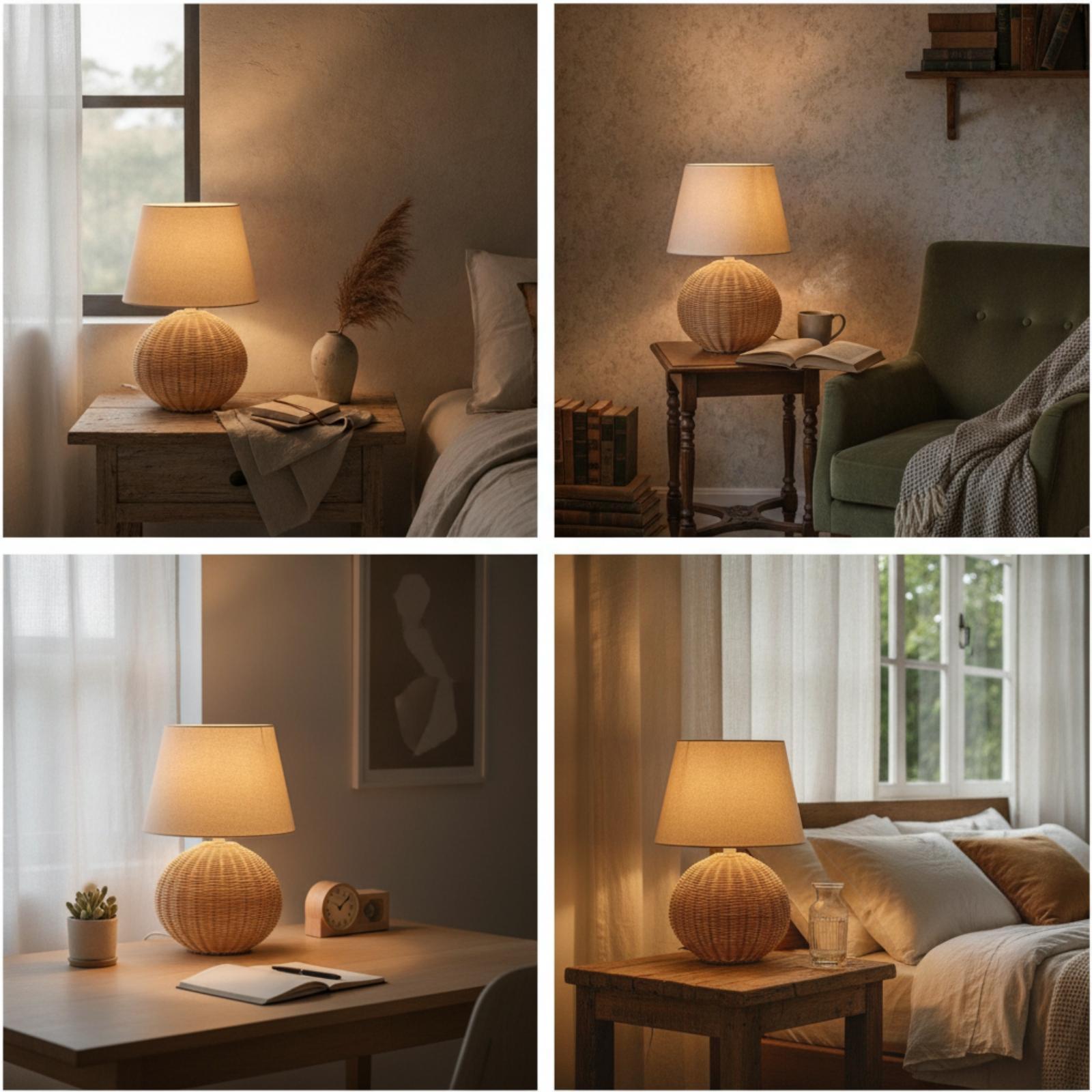 침실 및 거실용 침대 옆 램프, 라탄 베이스 패브릭 갓 - Decor Lighting Table Lamps 리뷰 및 가격