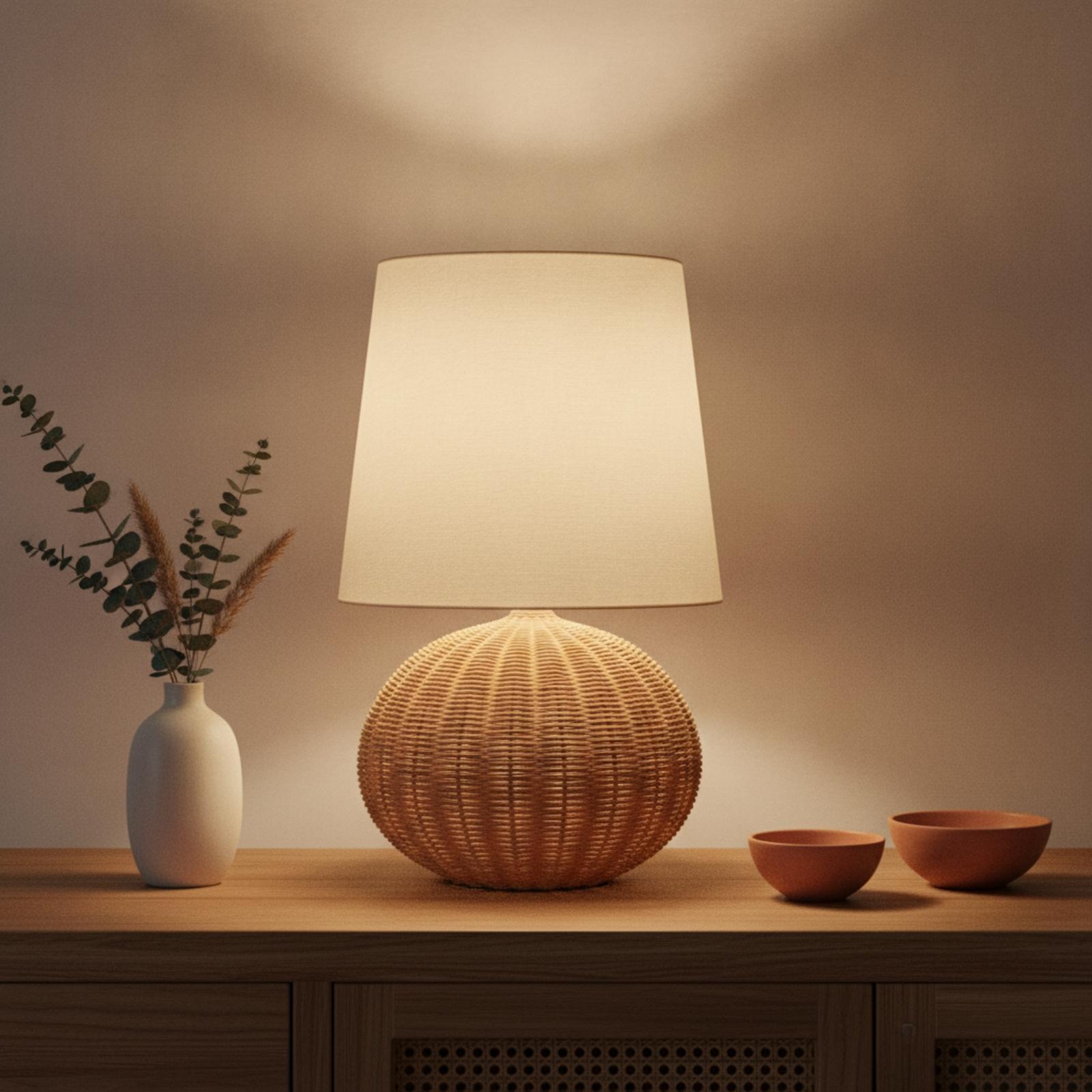 침실 및 거실용 침대 옆 램프, 라탄 베이스 패브릭 갓 - Decor Lighting Table Lamps 리뷰 및 가격