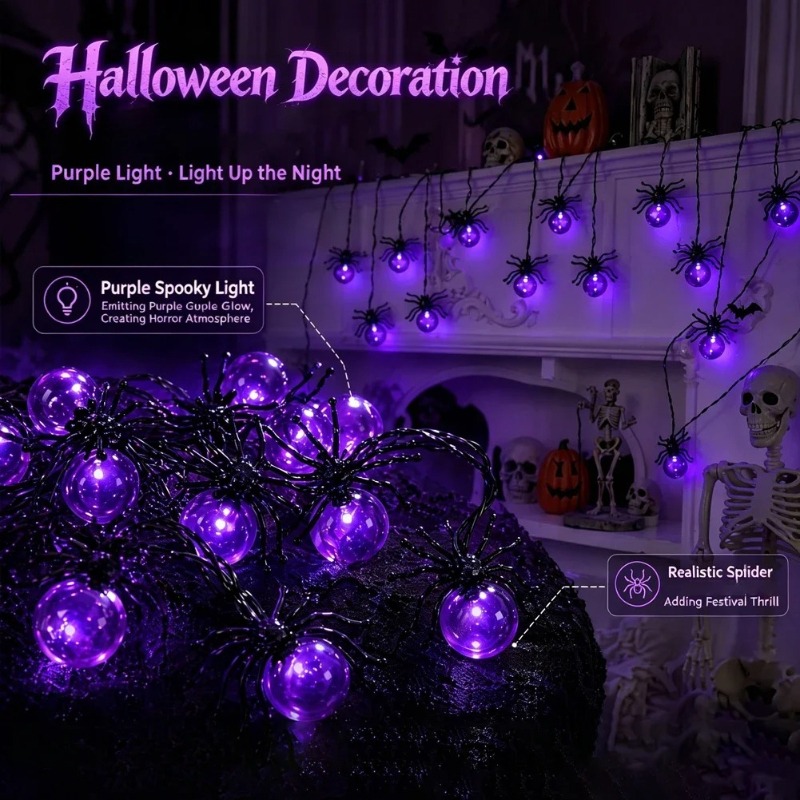 배터리로 작동하는 거미 모양 LED 스트링 조명, 마당 - Lighting Decor Outdoor 리뷰 및 가격