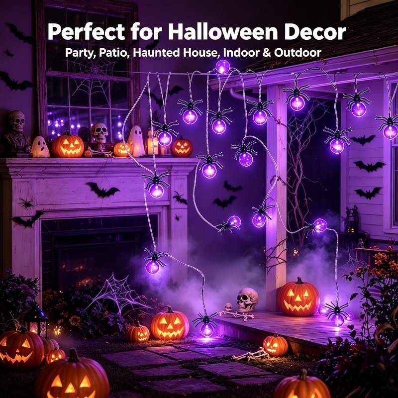 배터리로 작동하는 거미 모양 LED 스트링 조명, 마당 - Lighting Decor Outdoor 리뷰 및 가격