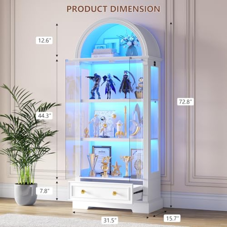 거실용 아치형 디스플레이 캐비닛, 강화유리 문, 화이트 - Lighting & Home Decor Studio Photos 리뷰 및 가격