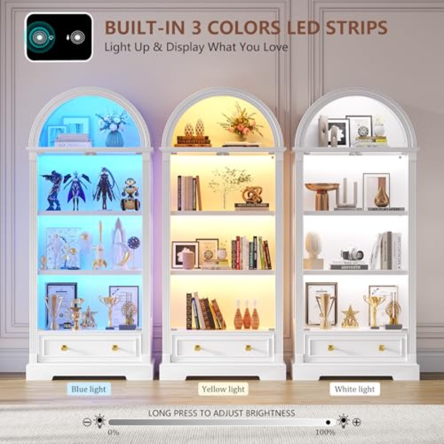 거실용 아치형 디스플레이 캐비닛, 강화유리 문, 화이트 - Lighting & Home Decor Studio Photos 리뷰 및 가격