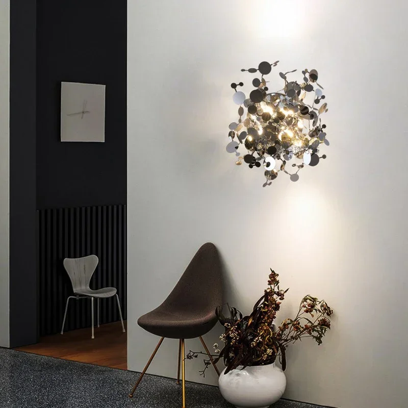 현대 노르딕 미니멀리스트 잎 모양 스테인리스 스틸 LE - Foyer Lighting Wall Decor 리뷰 및 가격