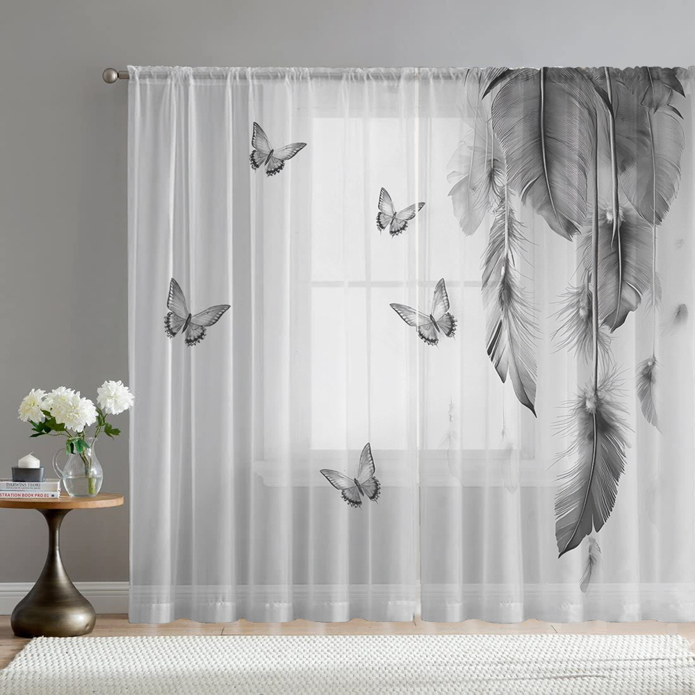 2PCS 디지털 프린트 시어 커튼, 깃털 나비가 가볍게 - Fairy Light Curtain 리뷰 및 가격