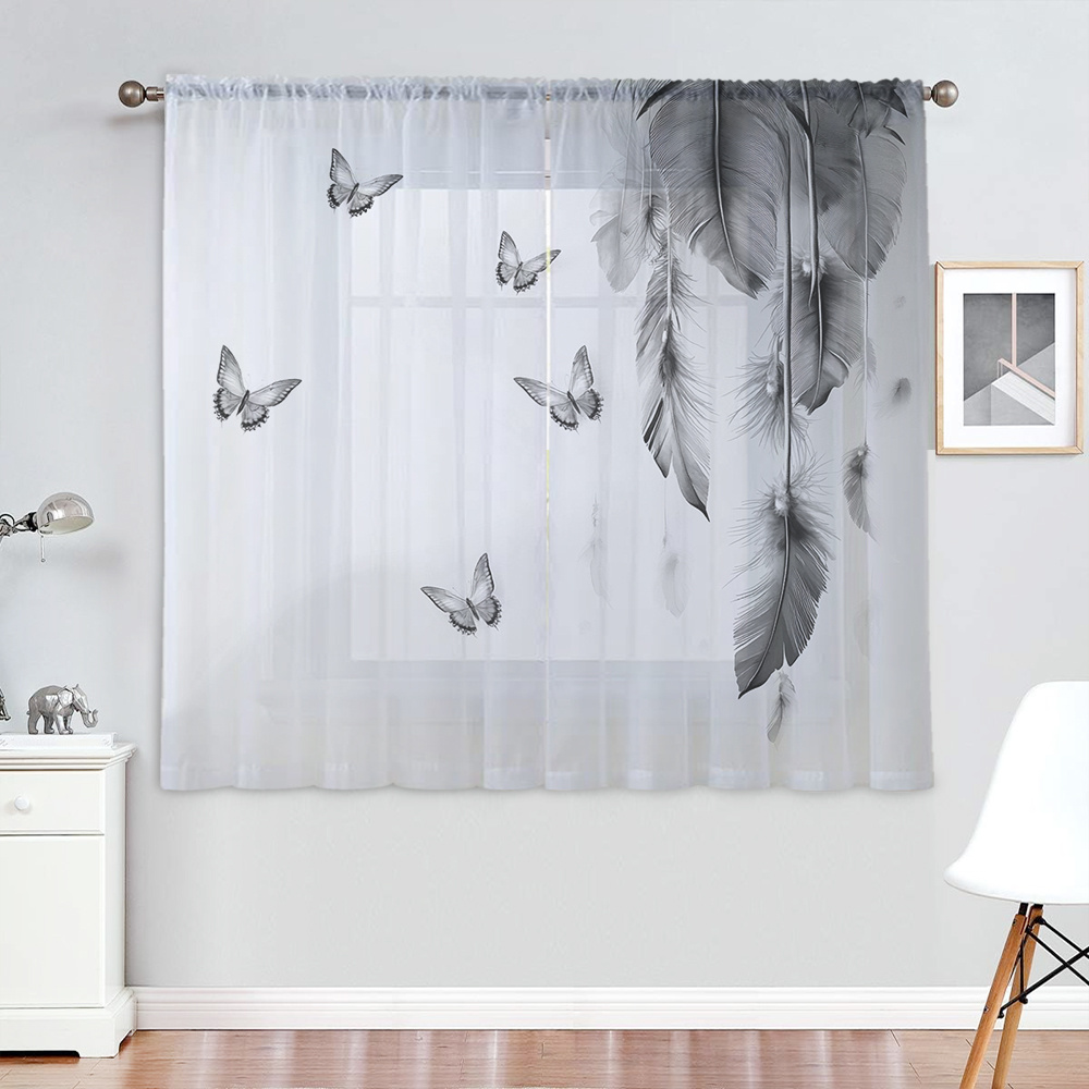 2PCS 디지털 프린트 시어 커튼, 깃털 나비가 가볍게 - Fairy Light Curtain 리뷰 및 가격