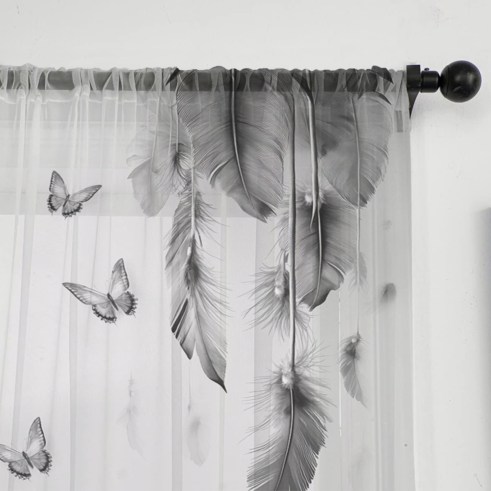 2PCS 디지털 프린트 시어 커튼, 깃털 나비가 가볍게 - Fairy Light Curtain 리뷰 및 가격