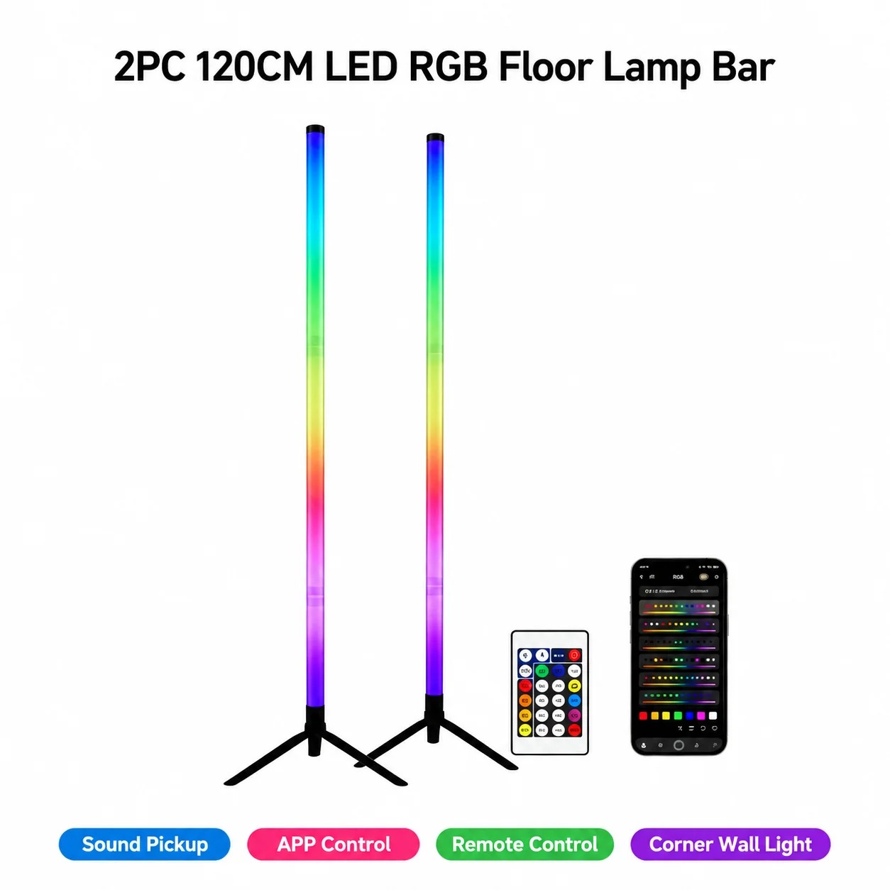 2개입 120CM RGB 플로어 램프, 사운드 반응형  - Home Lighting And Decor 리뷰 및 가격
