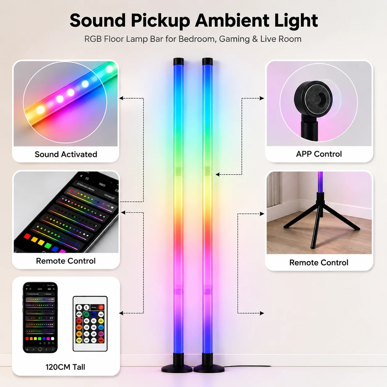 2개입 120CM RGB 플로어 램프, 사운드 반응형  - Home Lighting And Decor 리뷰 및 가격